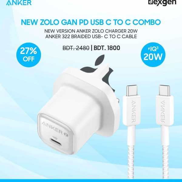 New Version Anker Zolo Charger 20W GaN IQ & PD Combo USB C