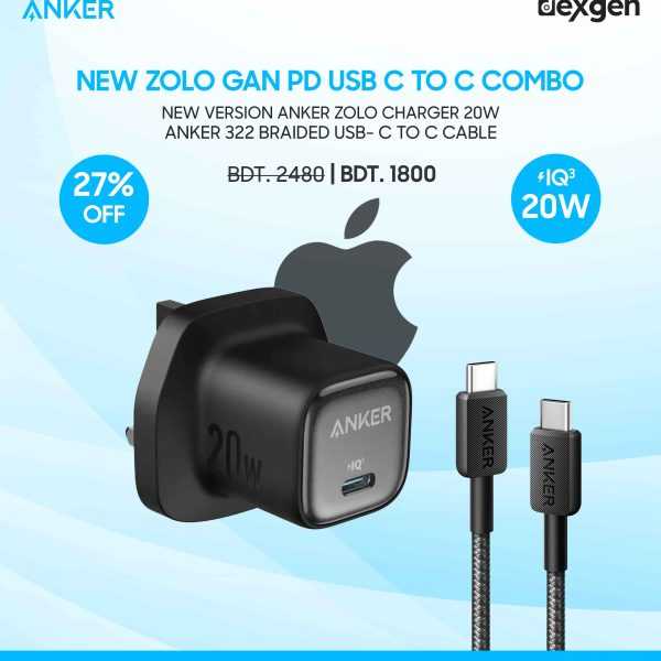 New Version Anker Zolo Charger 20W GaN IQ & PD Combo USB C Black