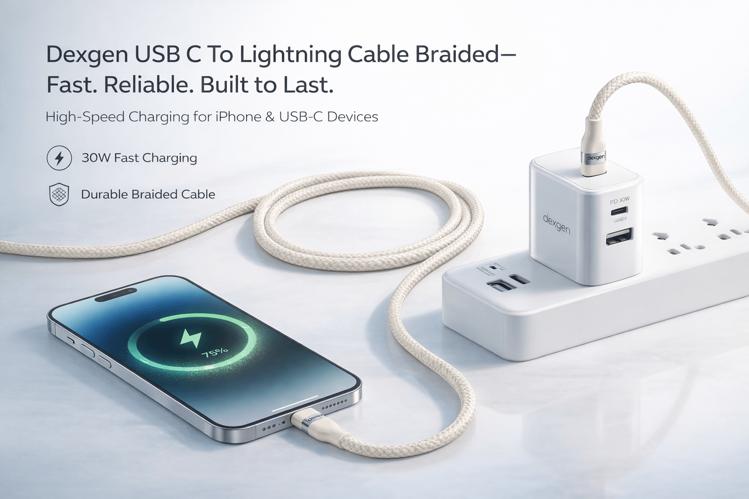 Dexgen braided charging Type C to Lightning cable and charger | DexGen | Official Warranty
