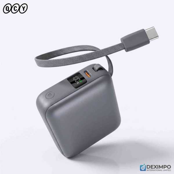 QCY 35W PD Fast Charging Mini Power Bank 10000mAh with Built-in USB-C Cable & Digital Display