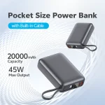 QCY 45W Portable Power Bank – 20000mAh Fast Charging with Built-in USB-C Cable & Smart Display - Image 4